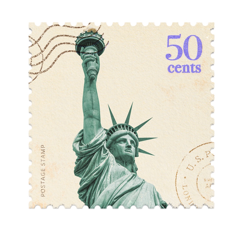 Destination stamp for New York, United States